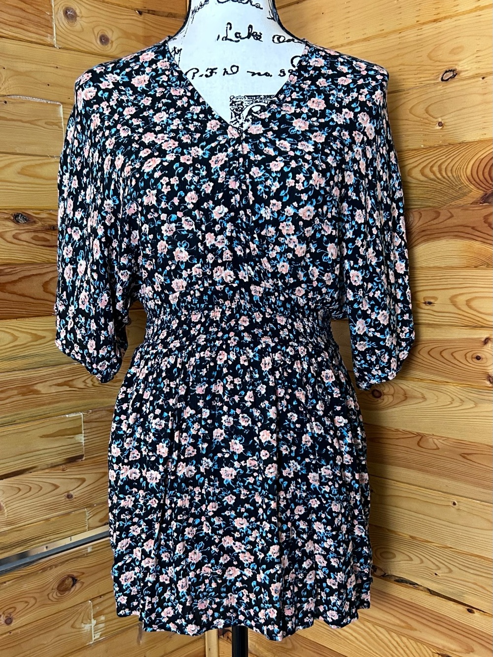 O'Neill Black Mini Dress with Pink Floral Print